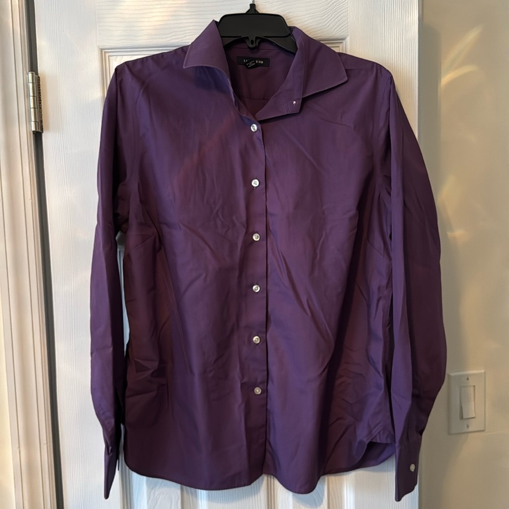 Lands’ End Women's Long Sleeve Broadcloth Shirt 14 Tall Purple